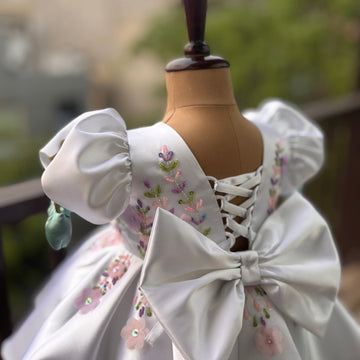 White Handmade Tulip Sleeves Dress