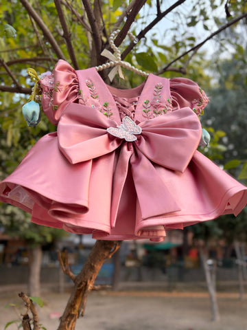 Beautiful Peach Pink Dress with 3D Butterfly