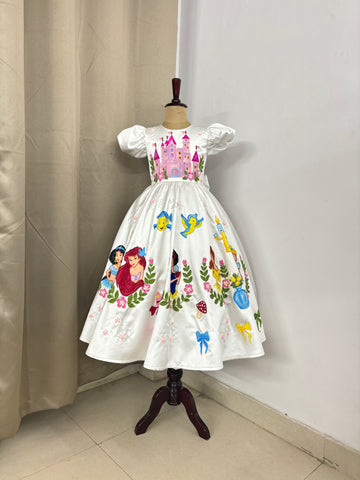 Handpainted white beautiful birthday dress for baby Girl