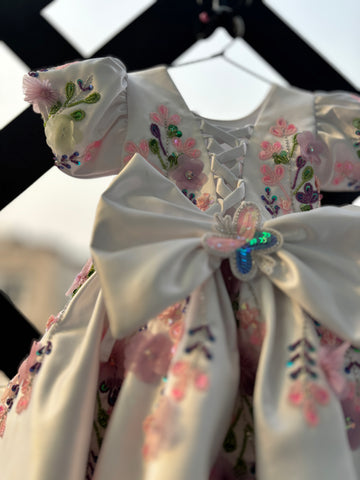Beautiful white colour handwork  butterfly birthday dress