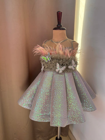 Green Ball Gown with Feather work