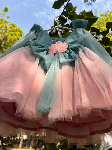 Blue and Pink dual tone Baby Girl Handmade Dress