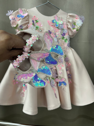 Peach color beautiful birthday dress for baby girl