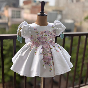 White Handmade Tulip Sleeves Dress