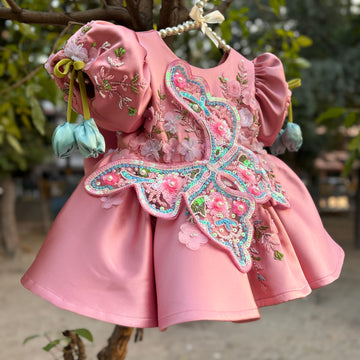 Beautiful Peach Pink Dress with 3D Butterfly