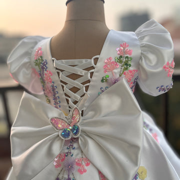 White Multi Color Handmade Dress