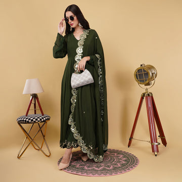 EF1031 - Green Mirror Work Anarkali