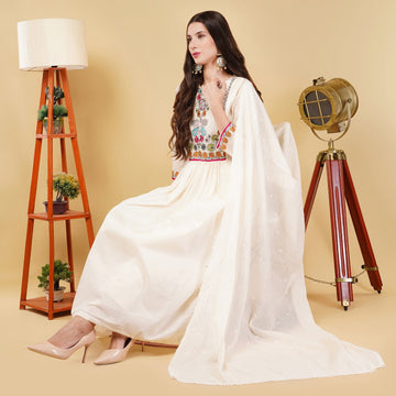 EF1037 - Off White Embroidered Anarkali Set