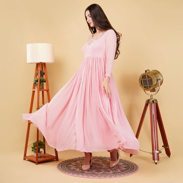 EF1039 - Pink Handmade Anarkali Set