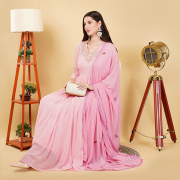 EF1039 - Pink Handmade Anarkali Set