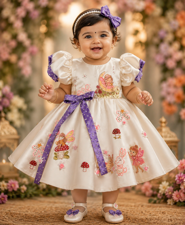 Off White Handpainted Baby Girl Dress