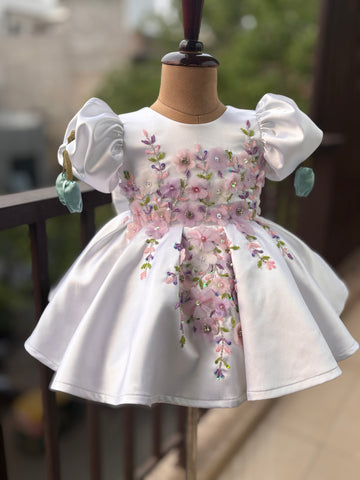 White Handmade Tulip Sleeves Dress