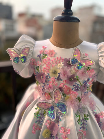 White Multi Color Handmade Dress