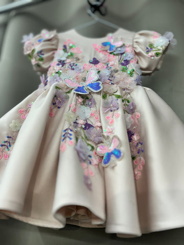 Peach color beautiful birthday dress for baby girl
