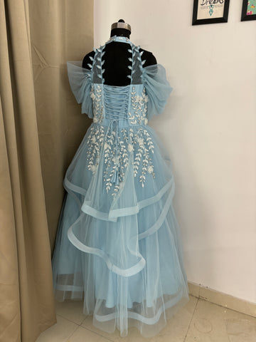 Blue Handmade Mother Daughter Dress Set