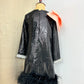 Black Sequin Shoulder Bow Dress