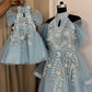 Blue Handmade Mother Daughter Dress Set