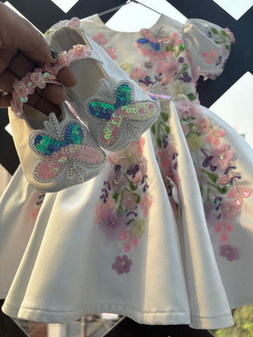 Beautiful white colour handwork  butterfly birthday dress