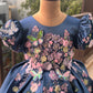 Blue Handmade Dress – Floral Embroidered Butterfly Party/Birthday Dress for Girls