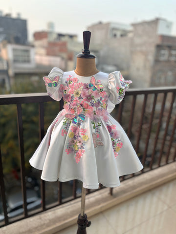 White Multi Color Handmade Dress