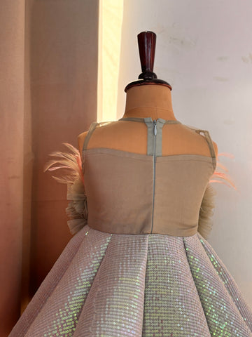 Green Ball Gown with Feather work