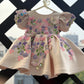 Peach Butterfly Embroidered Satin Dress for Baby Girls