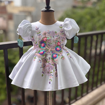 White Big Butterfly Birthday Dress