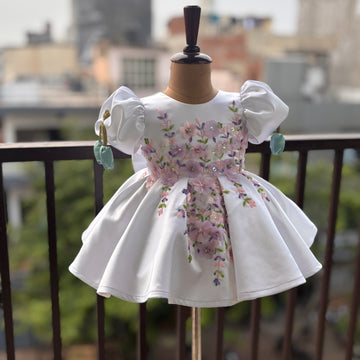 White Handmade Tulip Sleeves Dress