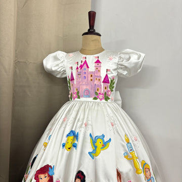 Handpainted white beautiful birthday dress for baby Girl