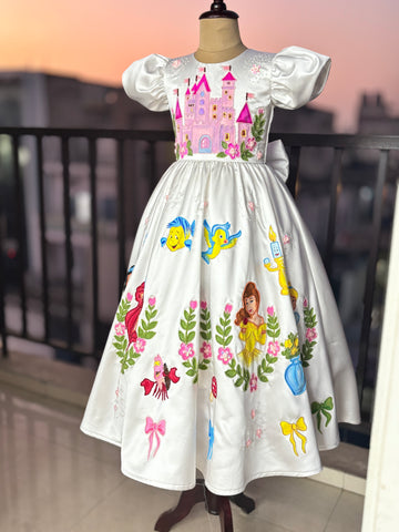 Handpainted white beautiful birthday dress for baby Girl