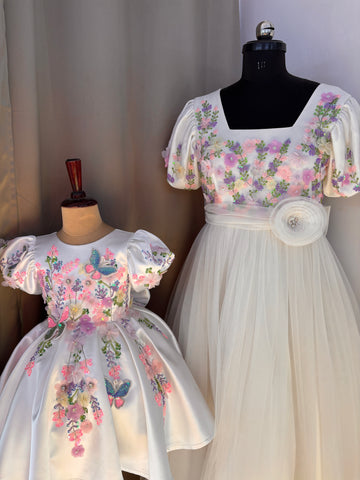 White Handmade Mother Daughter Combo Dress