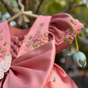 Beautiful Peach Pink Dress with 3D Butterfly