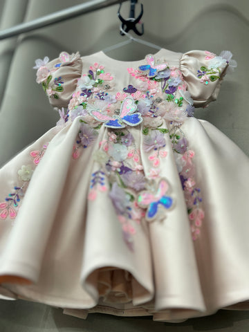 Peach color beautiful birthday dress for baby girl