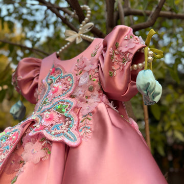 Beautiful Peach Pink Dress with 3D Butterfly