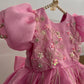 Pink Satin Organza Hand Crafted Dress
