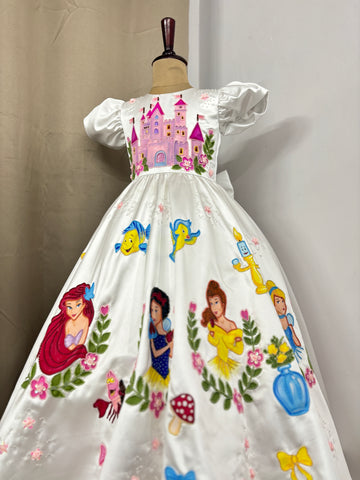 Handpainted white beautiful birthday dress for baby Girl