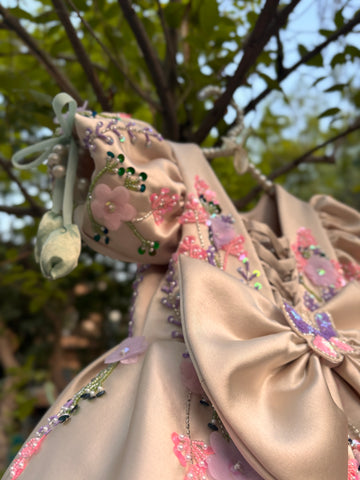 Beige Handmade Dress with 3D Butterflies