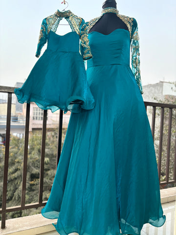 Peacock Blue Mother Daughter Dress Set