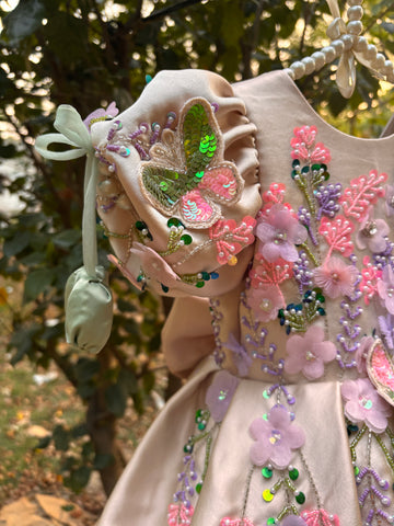 Beige Handmade Dress with 3D Butterflies