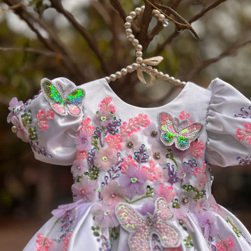 White Handmade Emblished Dress