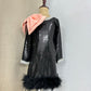 Black Sequin Shoulder Bow Dress