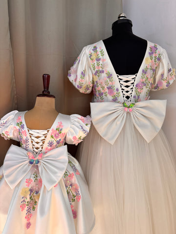 White Handmade Mother Daughter Combo Dress