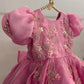 Pink Satin Organza Hand Crafted Dress