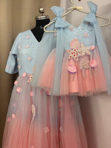 Dual Tone Handmade Mother Daughter Dress Set