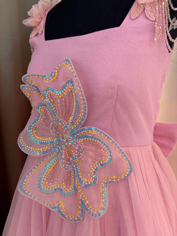 Pink 3 D Butterfly Handcrafted Dress for Women