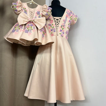 Peach Handmade Mother Daughter Dress