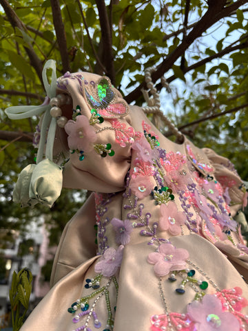 Beige Handmade Dress with 3D Butterflies