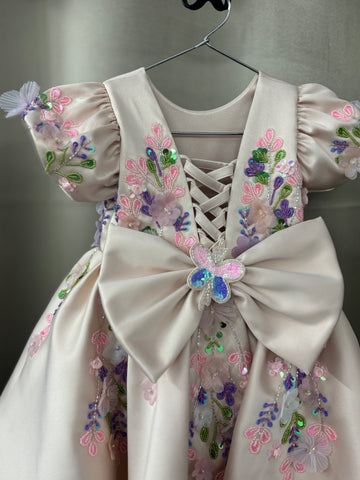 Peach color beautiful birthday dress for baby girl