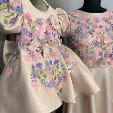 Peach Handmade Mother Daughter Dress