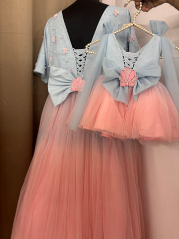 Dual Tone Handmade Mother Daughter Dress Set